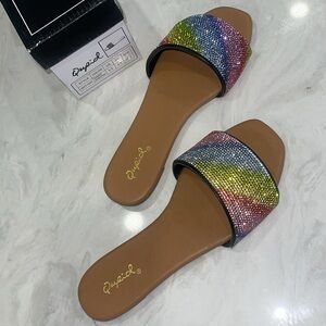 New!! ✨ “Qupid” Women's Rainbow Rhinestone/ Bedazzle Sandals 🩴 - Size 6.5